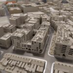 Photograph of small scale model of block of flats